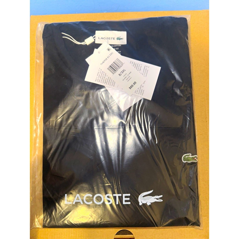 Lacoste Mens Black Cotton Jersey Crew Neck Regular Fit Logo T-Shirt 3XL TH6709